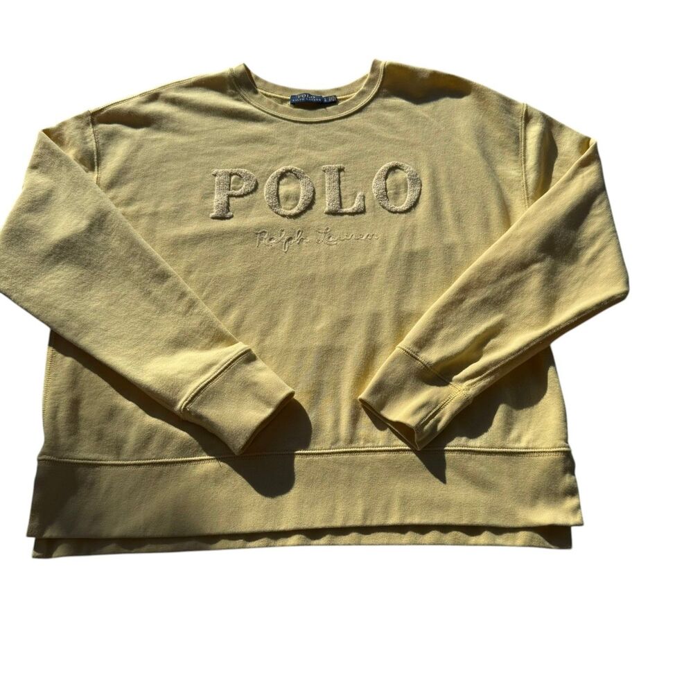 Polo Ralph Lauren Women's Large Yellow Logo Crewneck Sweatshirt Terry Spell Out